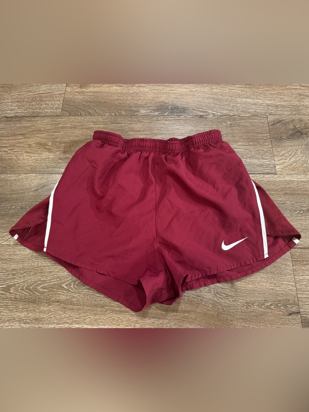 Nike Women’s Burgundy Athletic Shorts with White Swoosh XS
